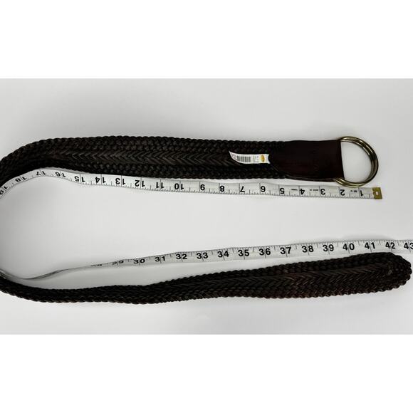 Vintage Talbots Wide Woven Leather Double Brass Ring Belt Brown M 42” Boho Retro - Picture 5 of 7